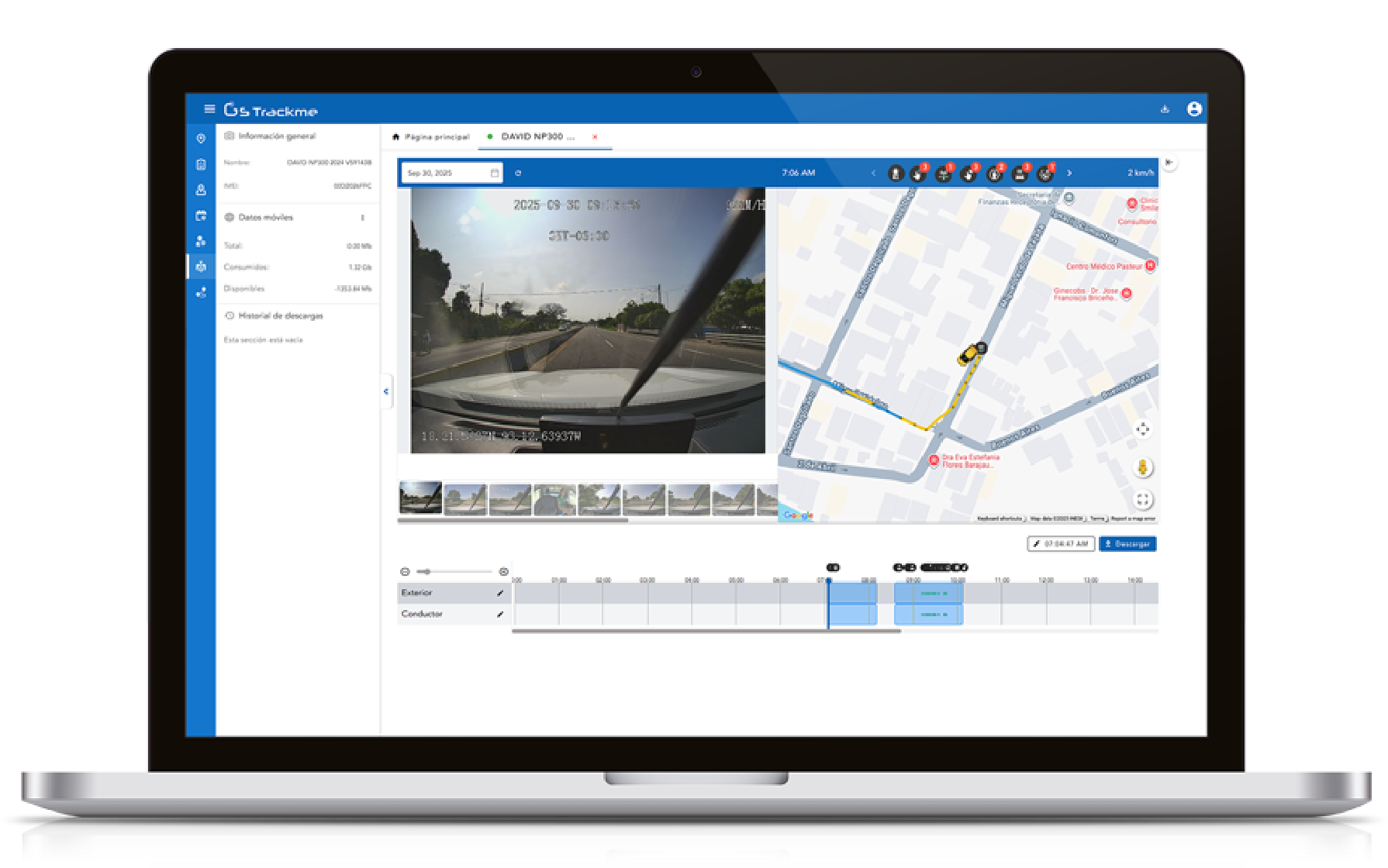 Panel Trackme con seguimiento GPS y dashcam